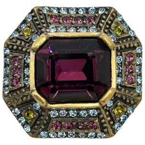 Heidi Daus Vintage Signed Glass Statement Faceted Glass Crystals Ring - Size 9